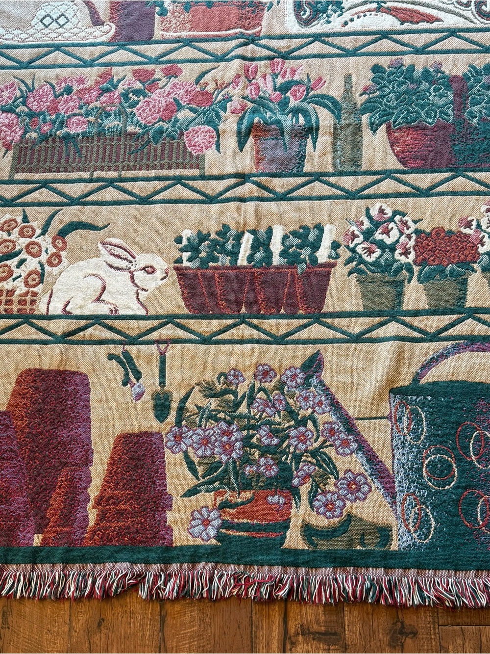 Vintage Goodwin Weavers Garden Seeds Tapestry Throw Blanket Cottagecore Cotton - Picture 2 of 5